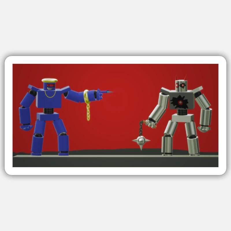 Robots argentés et bleus - Sticker taille S (10 x 10 cm) - blanc mat