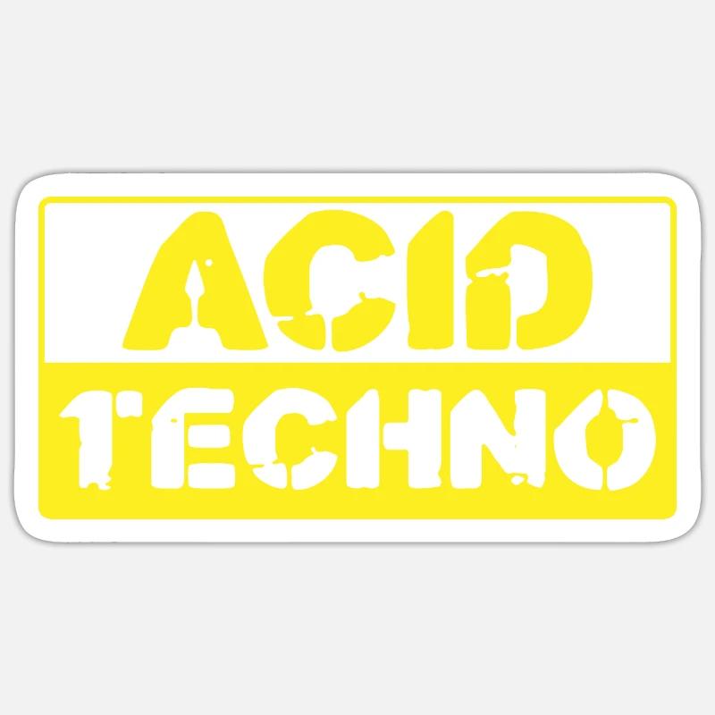 Acid Techno Stencil Yellow Remix - Sticker taille S (10 x 10 cm) - blanc mat