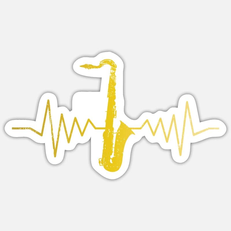 Saxophon Herzschlag - Sticker Größe S (10 x 10 cm) - Mattweiß