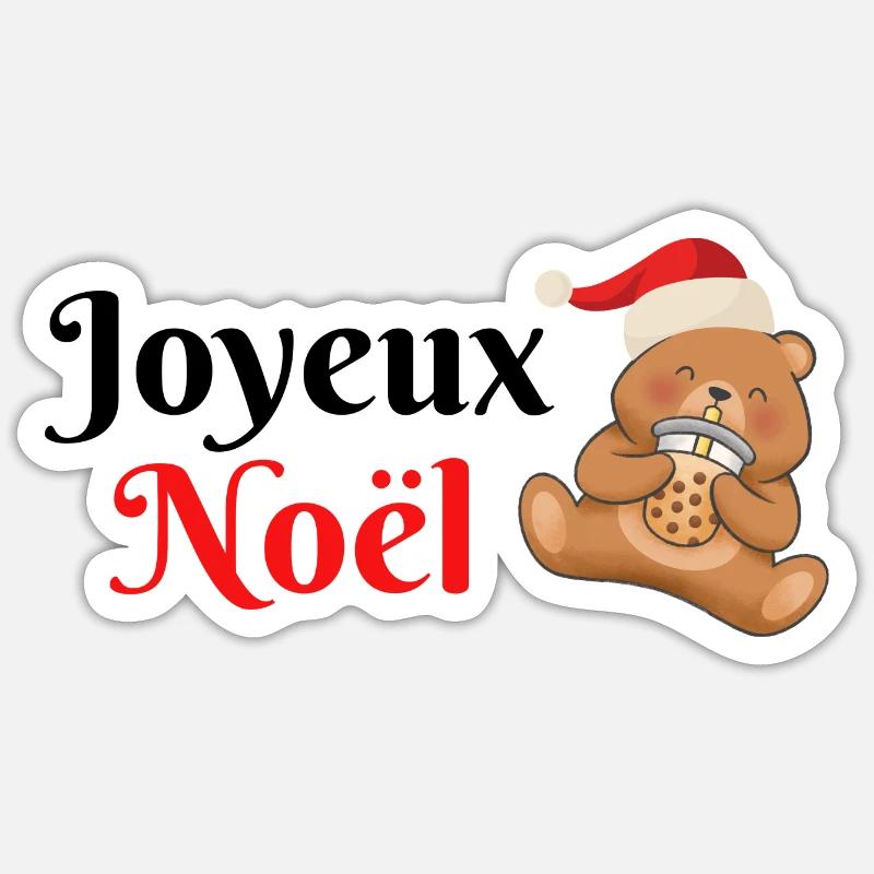 Bubble tea, joyeux Noel - Sticker taille S (10 x 10 cm) - blanc mat