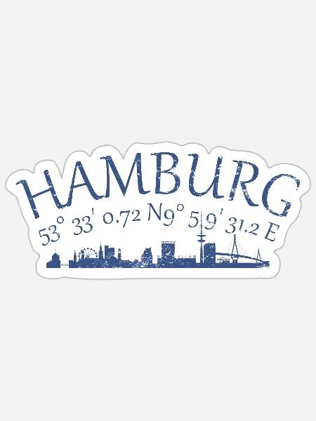 Hamburg GPS Koordinaten Skyline - Sticker Größe S (10 x 10 cm) - Mattweiß