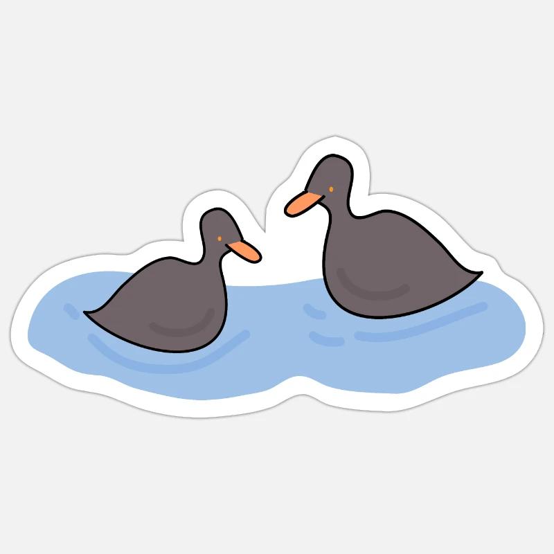 Canards nageant dans l’étang - Sticker taille S (10 x 10 cm) - blanc mat