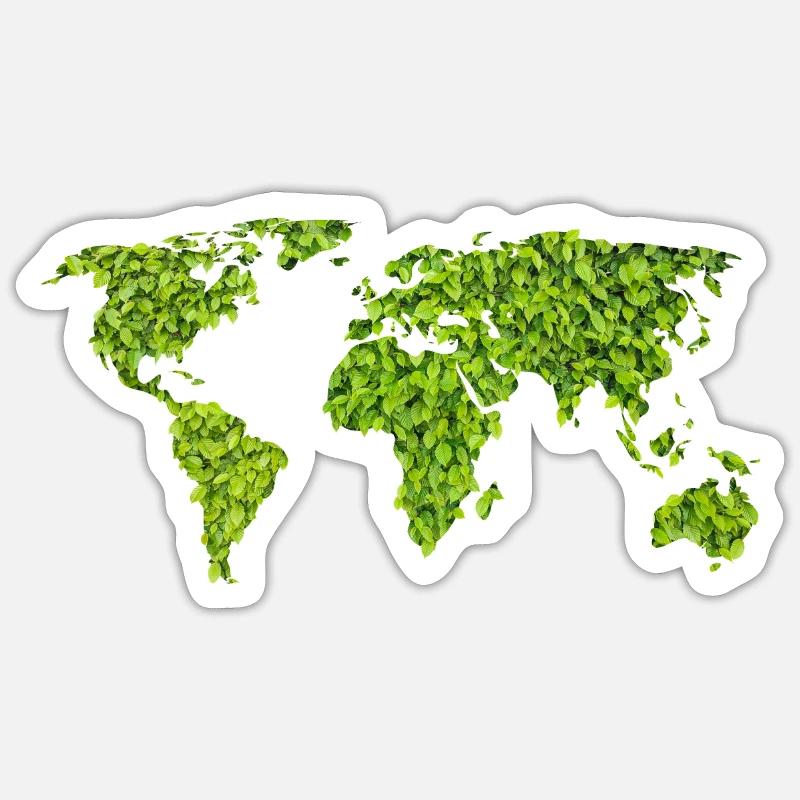 Carte du monde vert - Sticker taille S (10 x 10 cm) - blanc mat