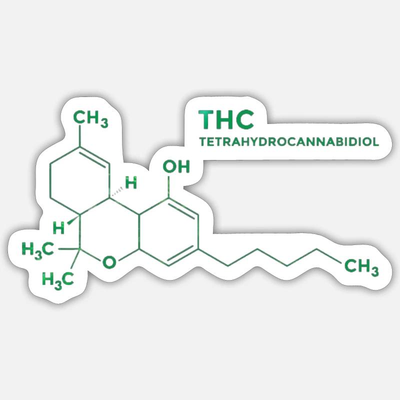 Molécule de THC - Sticker taille S (10 x 10 cm) - blanc mat