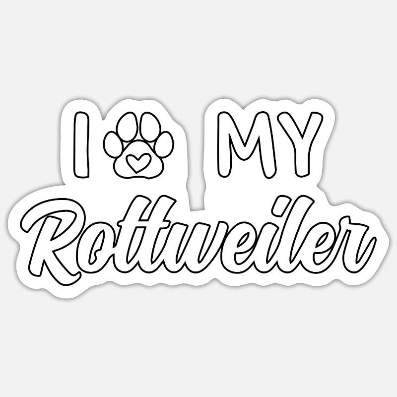 J’adore mon Rottweiler - Sticker taille S (10 x 10 cm) - blanc mat
