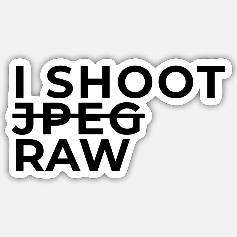 We don't shoot JPEG! - Sticker Größe S (10 x 10 cm) - Mattweiß