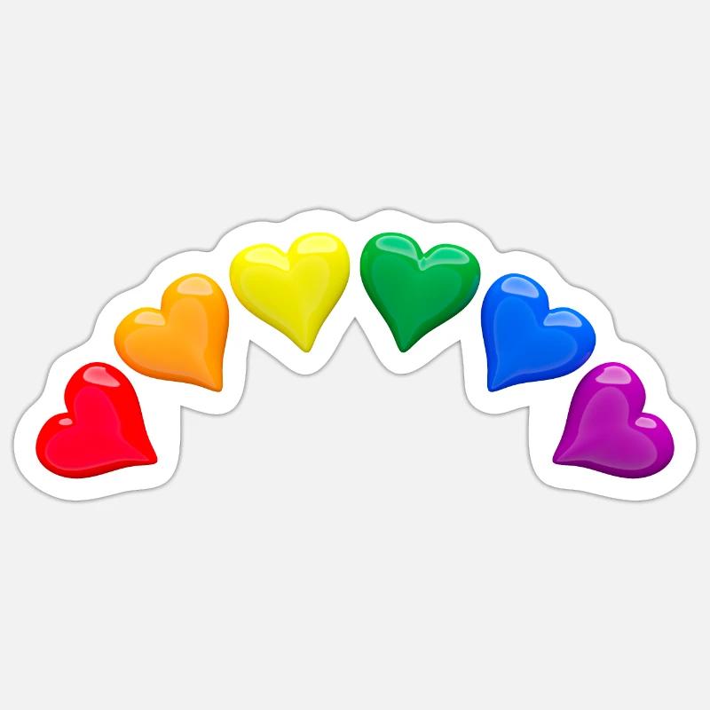 Glänzende Herzen in LGBT-Regenbogenfarben Bogen - Sticker Größe S (10 x 10 cm) - Mattweiß