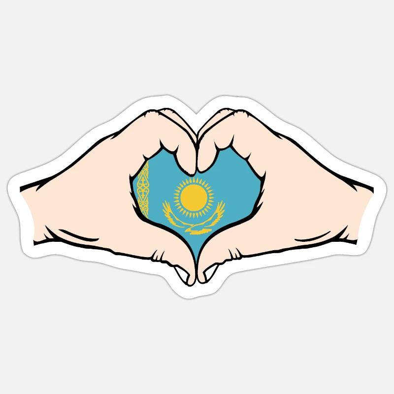 Kasachstan Herzform mit Hände - Sticker Größe S (10 x 10 cm) - Mattweiß