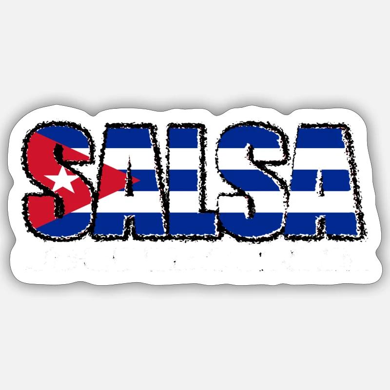 Salsa cubana avec le drapeau de Cuba - Sticker taille S (10 x 10 cm) - blanc mat