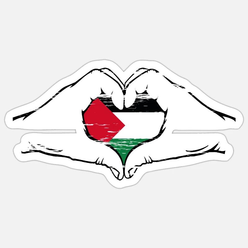 Drapeau de la Palestine en forme de coeur utilisé - Sticker taille S (10 x 10 cm) - blanc mat