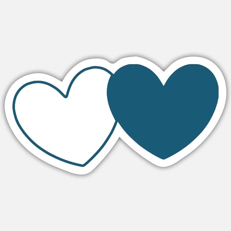 blaues Herz 2 Herzen Valentinstag - Sticker Größe S (10 x 10 cm) - Mattweiß