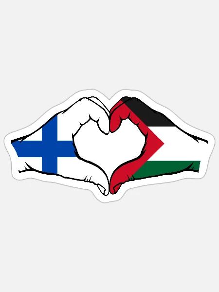 Finnland Palästina Herzform mit Hände - Sticker Größe S (10 x 10 cm) - Mattweiß