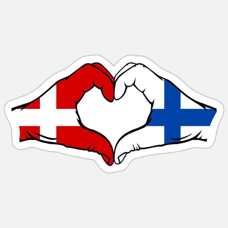 Danmark Finland Hjerteform med hænder - Sticker størrelse S (10 x 10 cm) - mat hvid
