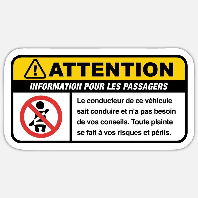 Avertissement pour les passagers - Sticker taille S (10 x 10 cm) - blanc mat