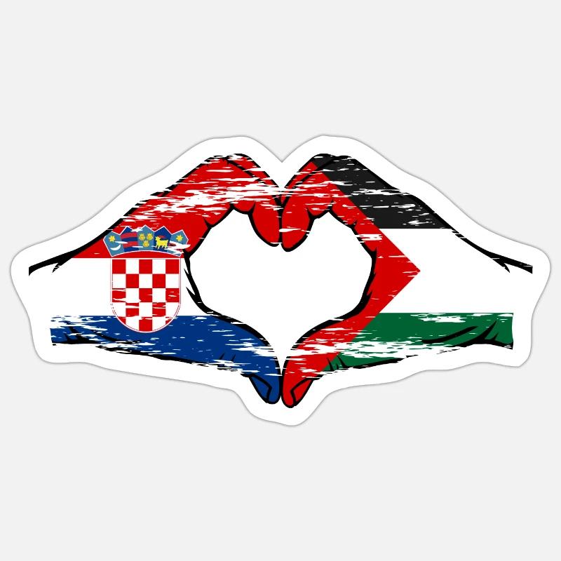 Croatie Palestine drapeau mains forme de coeur utilisé - Sticker taille S (10 x 10 cm) - blanc mat