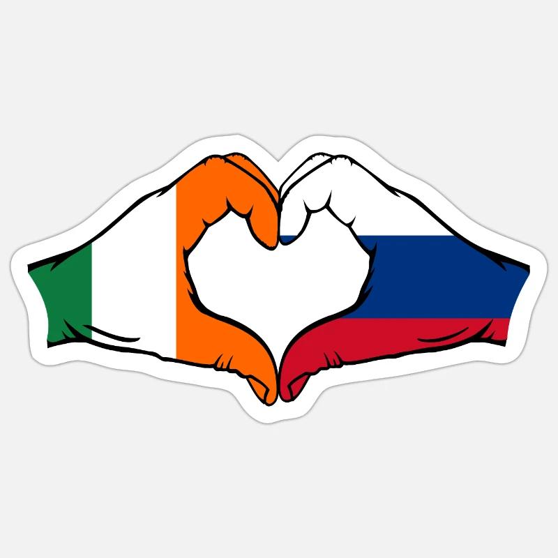 Irlande Russie Drapeau Aiguilles Forme De Coeur - Sticker taille S (10 x 10 cm) - blanc mat