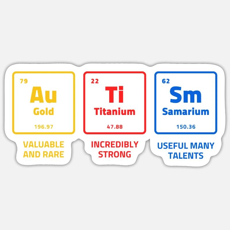 Autism Awareness Elements Periodic Table ASD - Sticker taille S (10 x 10 cm) - blanc mat