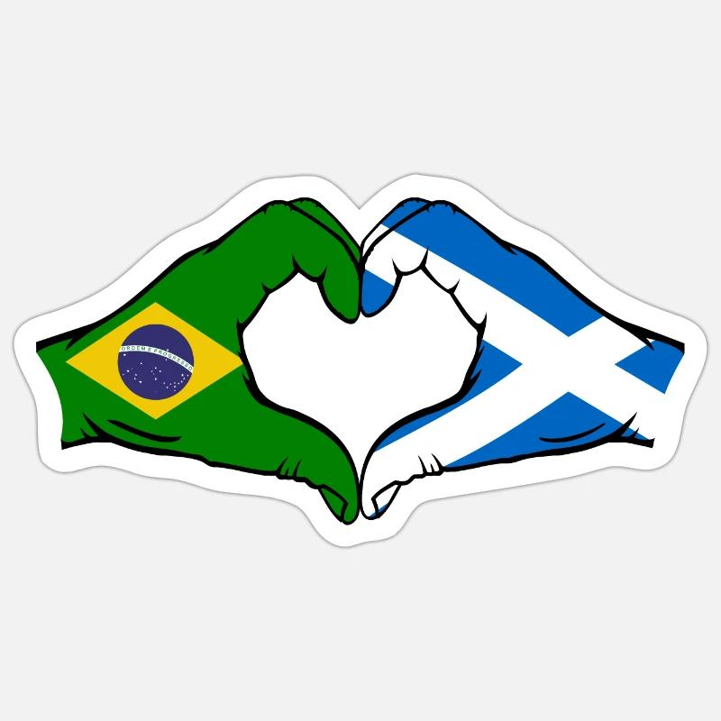 Brésil Ecosse drapeau mains forme de coeur - Sticker taille S (10 x 10 cm) - blanc mat