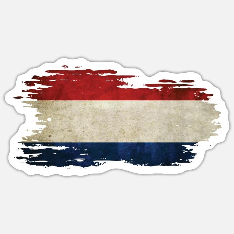 Pays-Bas - Drapeau national, effet pinceau - Sticker taille S (10 x 10 cm) - blanc mat