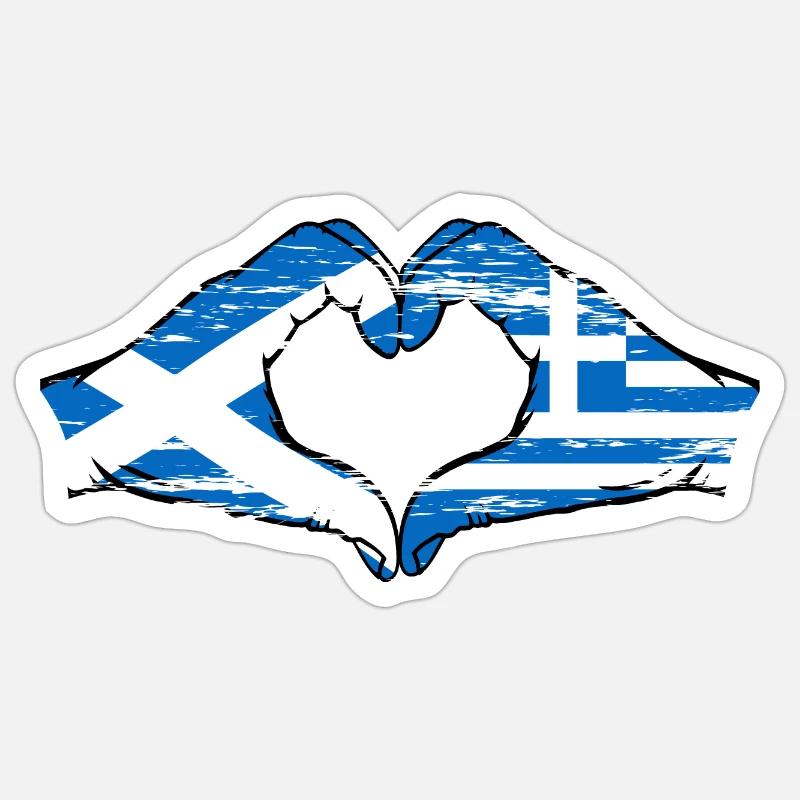Mains de drapeau de l’Écosse Grèce en forme de coeur utilisé Sticker taille S (10 x 10 cm)