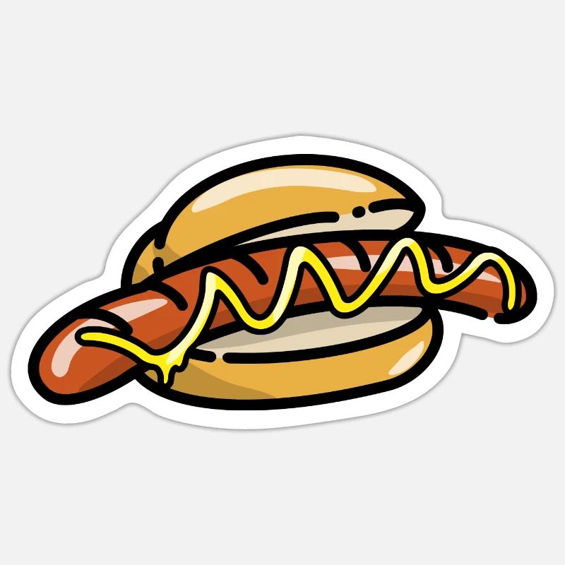Comic Bratwurst Brötchen Bratwurstbrötchen Senf - Sticker Größe S (10 x 10 cm) - Mattweiß