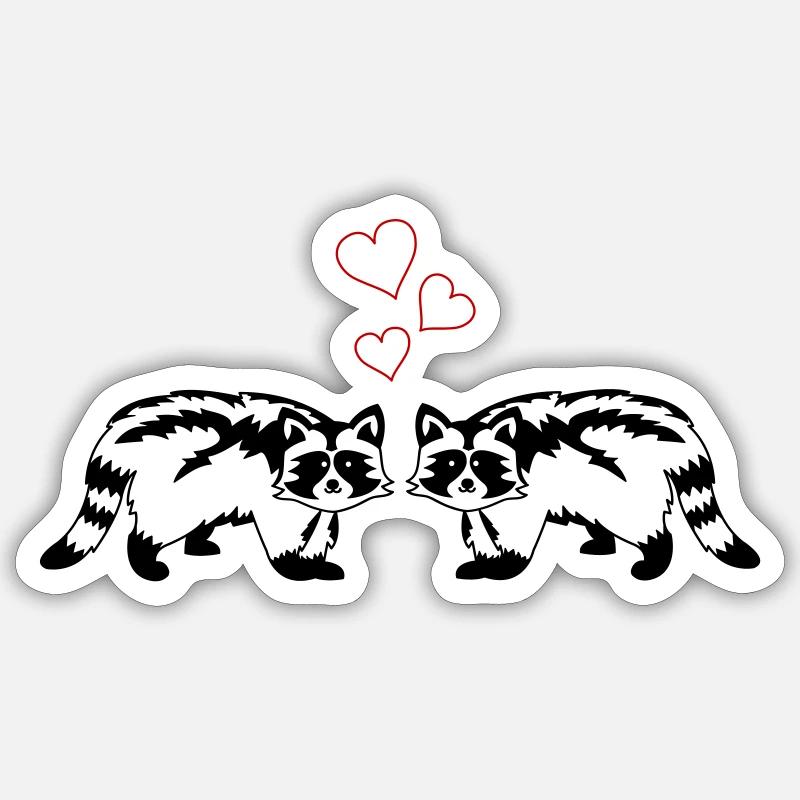 waschbären verliebt - Sticker Größe S (10 x 10 cm) - Mattweiß