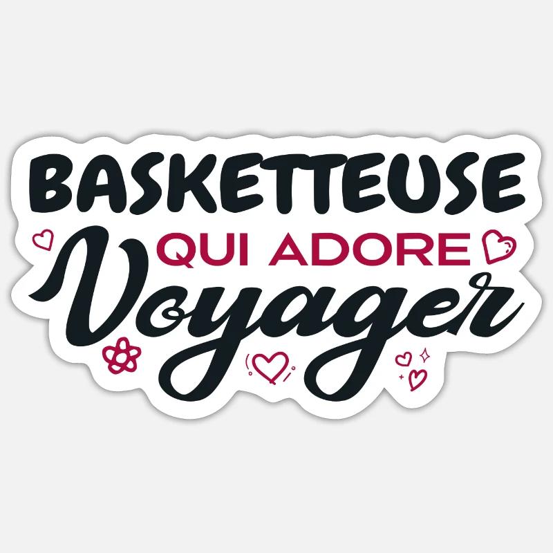 Basketteuse globe-trotteuse passionnée de voyages - Sticker taille S (10 x 10 cm) - blanc mat