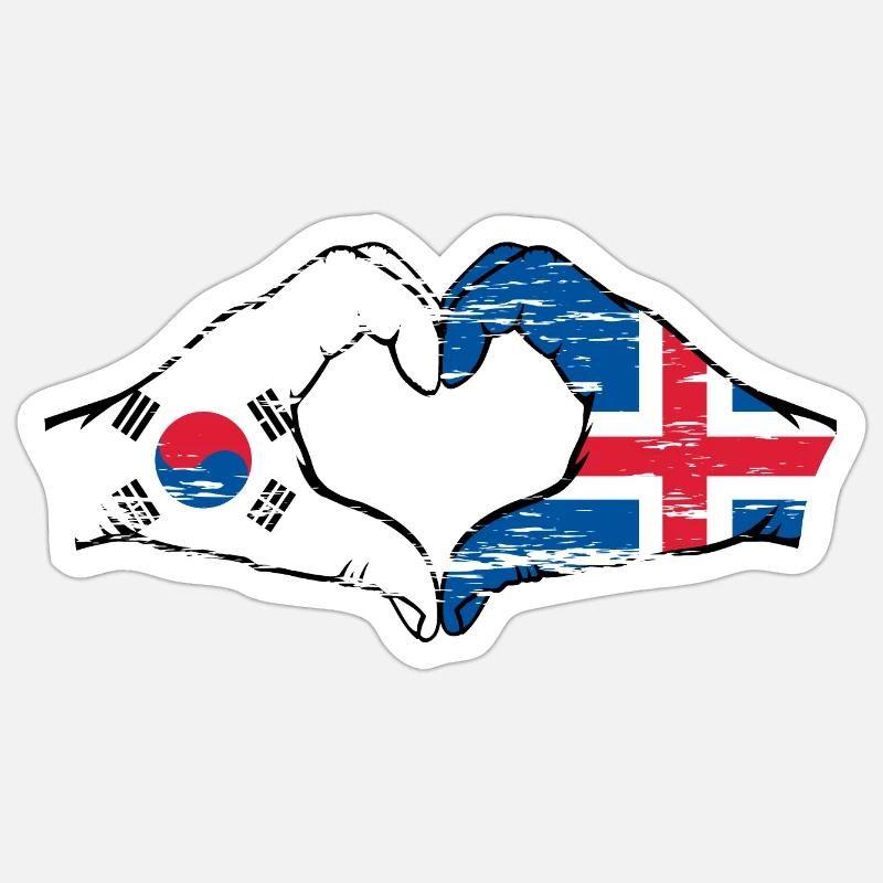 Corée du Sud Islande mains forme de coeur utilisé - Sticker taille S (10 x 10 cm) - blanc mat
