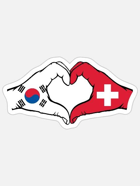 Südkorea Schweiz Hände Herzform - Sticker Größe S (10 x 10 cm) - Mattweiß