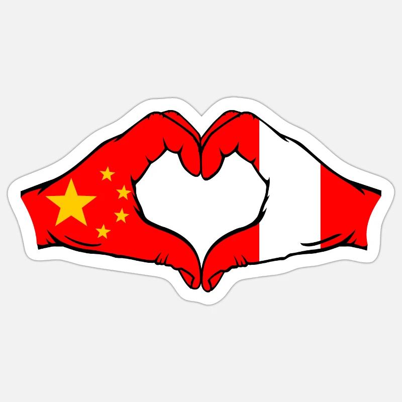 China Peru Flag Heart Shape - Sticker size S (10 x 10 cm) - white matte