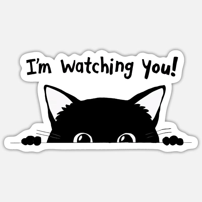 Drôle de chat, je te regarde - Sticker taille S (10 x 10 cm) - blanc mat