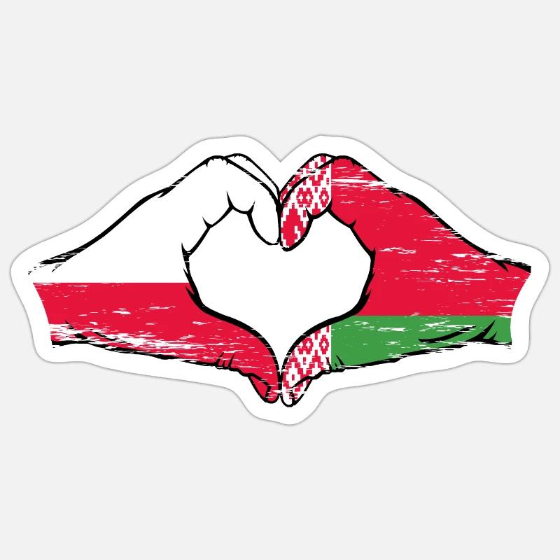 Pologne Biélorussie drapeau mains forme de coeur utilisé Sticker taille S (10 x 10 cm)