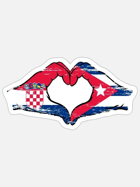 Kroatien Kuba Flagge Hände Herzform used - Sticker Größe S (10 x 10 cm) - Mattweiß