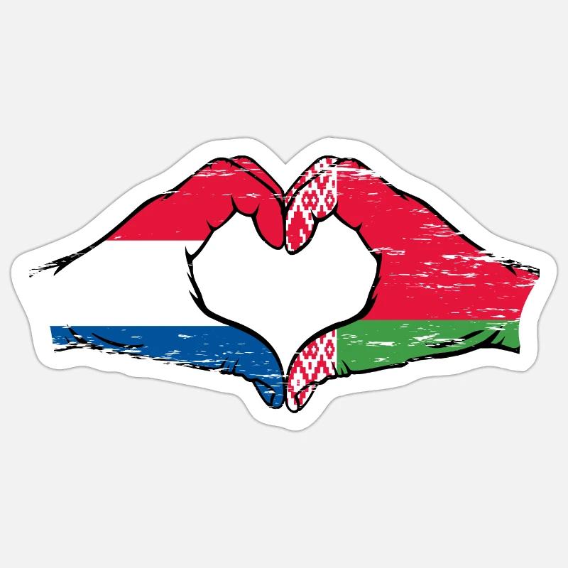 Hollande Biélorussie drapeau mains forme de coeur utilisé Sticker taille S (10 x 10 cm)