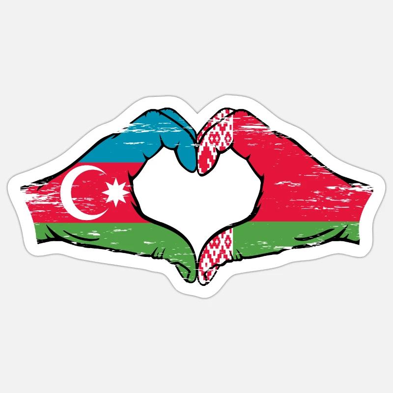 Azerbaïdjan Biélorussie drapeau mains forme de coeur utilisé Sticker taille S (10 x 10 cm)