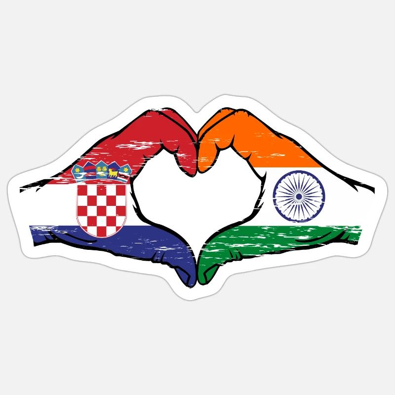 Croatie Inde drapeau mains forme de coeur utilisé - Sticker taille S (10 x 10 cm) - blanc mat