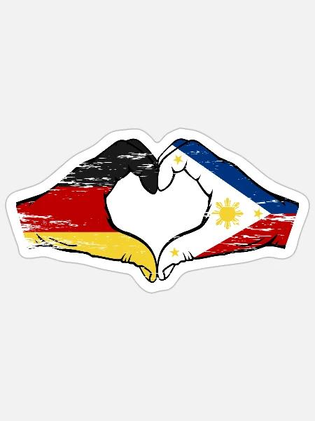 Deutschland Philippinen Flagge Hände Herzform used - Sticker Größe S (10 x 10 cm) - Mattweiß