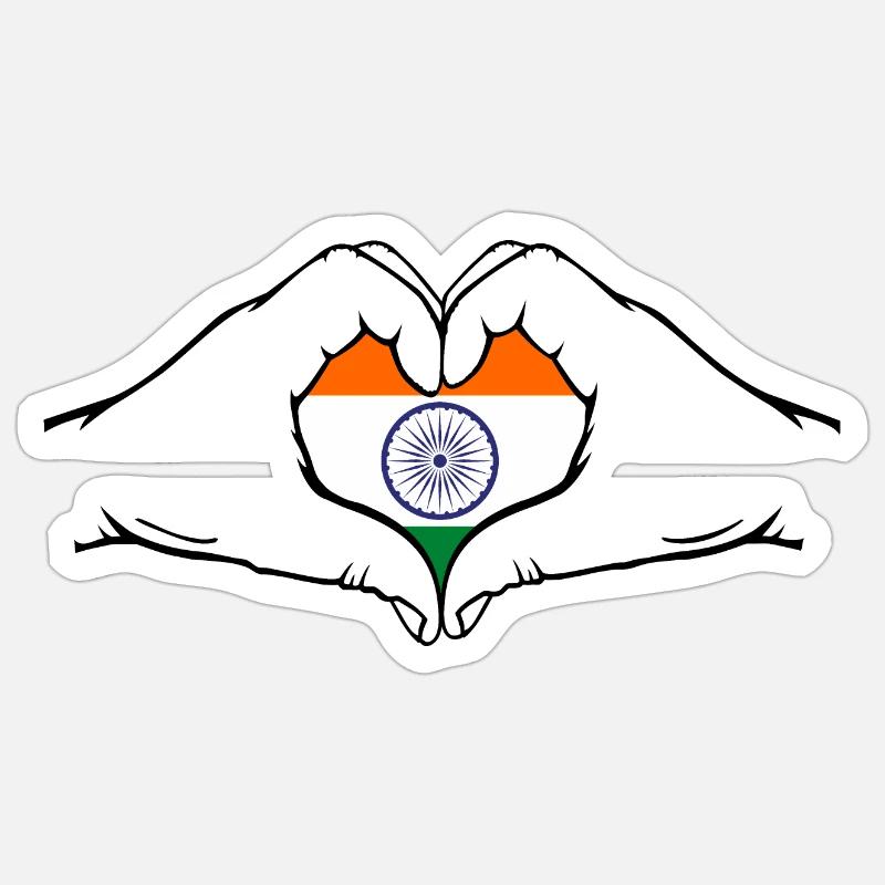 Drapeau de l’Inde Mains Coeur Forme Sticker taille S (10 x 10 cm)