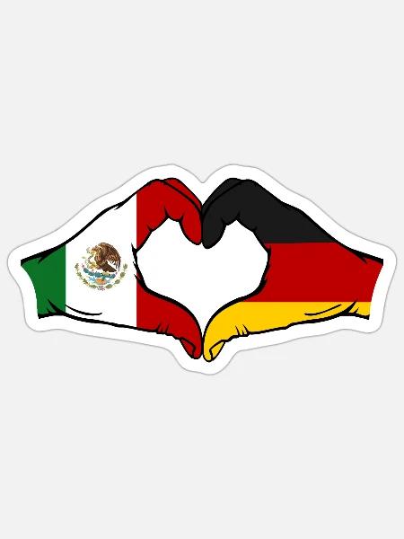 Mexiko Deutschland Flagge Hände Herzform - Sticker Größe S (10 x 10 cm) - Mattweiß