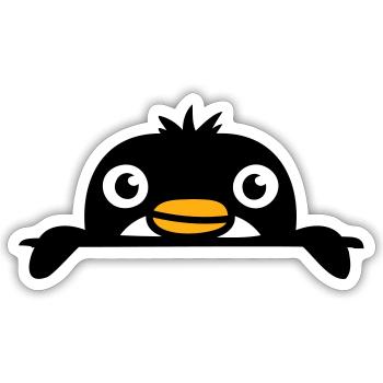 Little penguin peeking sweetly from behind wall child - Sticker size S (10 x 10 cm) - white matte - Front
