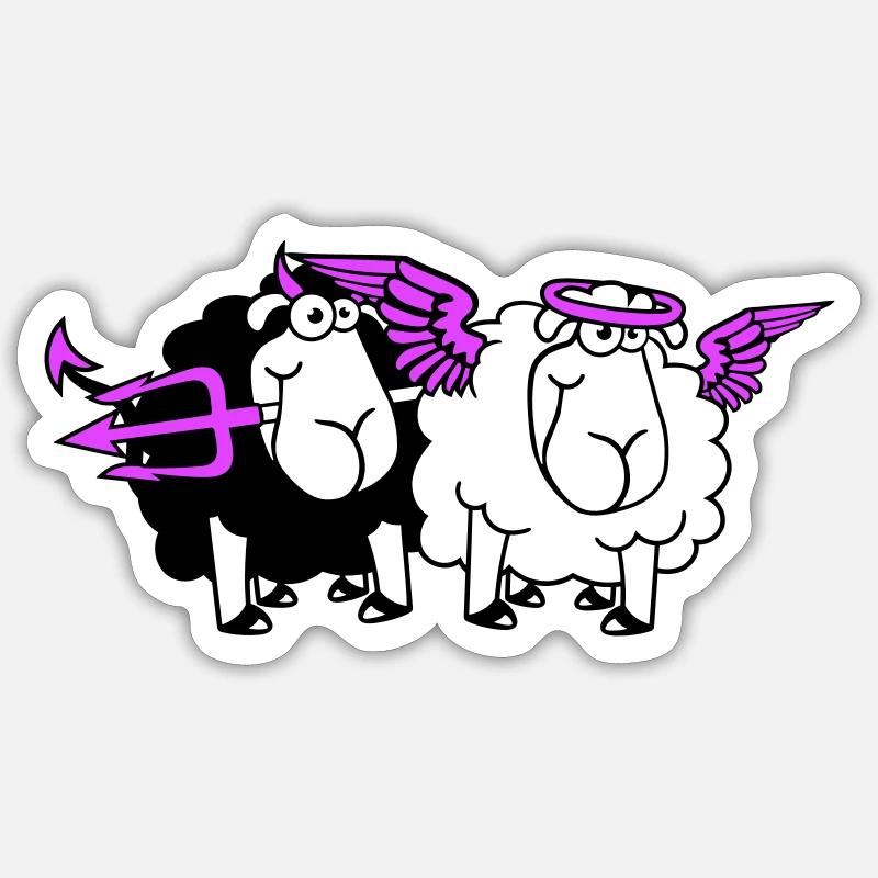 2 Sheep Angel Devil Satan Hell Evil Heaven Good Sticker size S (10 x 10 cm)