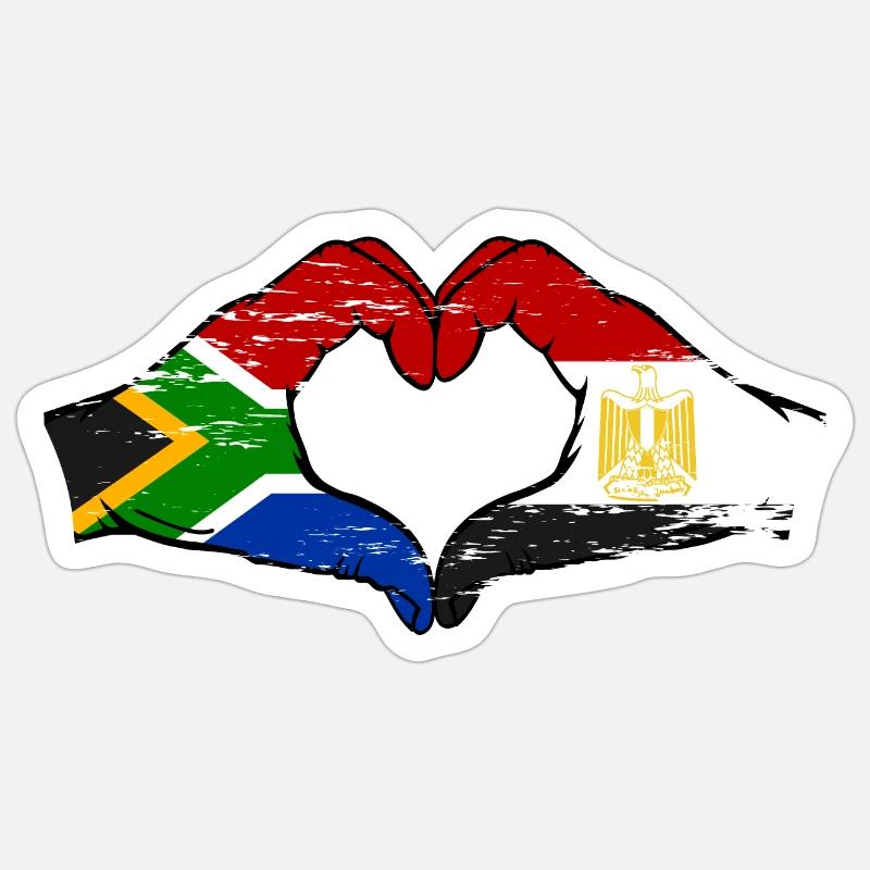 Afrique du Sud Égypte Drapeau Mains Coeur Forme Utilisé Sticker taille S (10 x 10 cm)