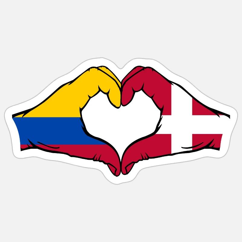 Colombia Danmark Flag Hænder Hjerte Form - Sticker størrelse S (10 x 10 cm) - mat hvid