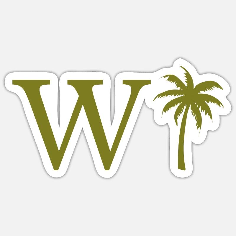 Lettre w vert Palm - Sticker taille S (10 x 10 cm) - blanc mat