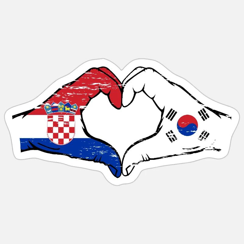 Croatie Corée du Sud drapeau mains forme de coeur utilisé - Sticker taille S (10 x 10 cm) - blanc mat