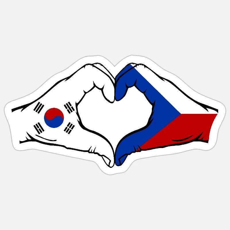 Corée du Sud République tchèque drapeau mains forme coeur Sticker taille S (10 x 10 cm)