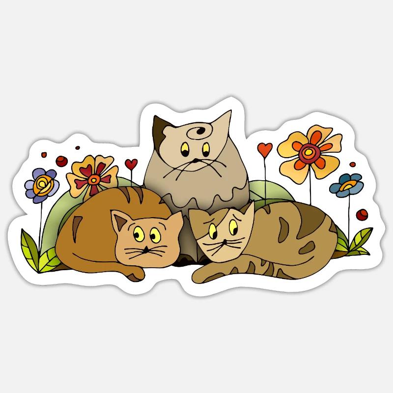 Chats - Sticker taille S (10 x 10 cm) - blanc mat