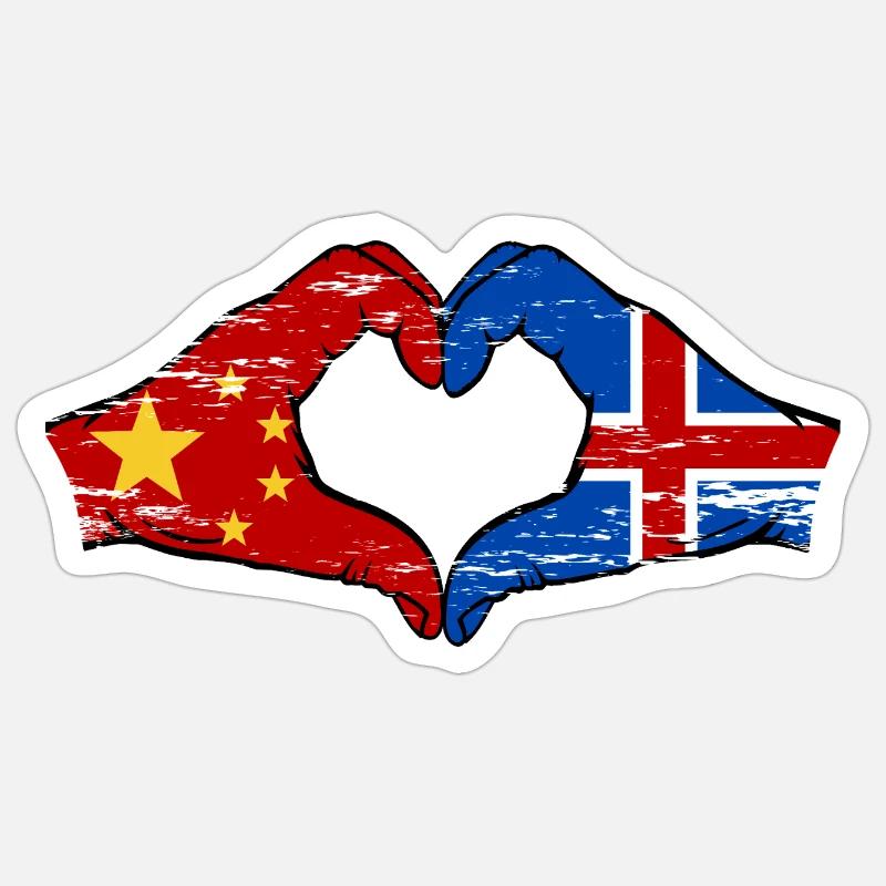 Aiguilles drapeau de l’île de Chine en forme de coeur utilisé Sticker taille S (10 x 10 cm)