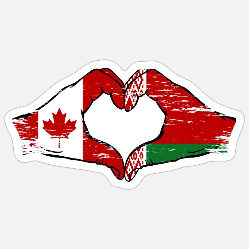 Canada Biélorussie drapeau mains forme de coeur utilisé Sticker taille S (10 x 10 cm)