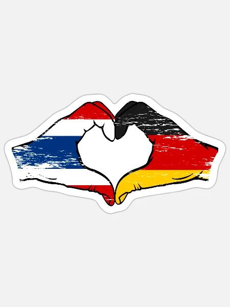 Thailand Deutschland Flagge Hände Herzform used - Sticker Größe S (10 x 10 cm) - Mattweiß